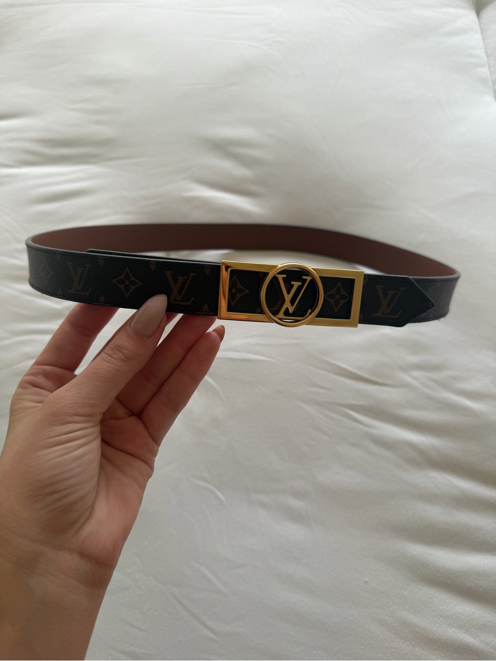 Louis Vuitton Brown/Black Monogram Belt with Gold LV Buckle